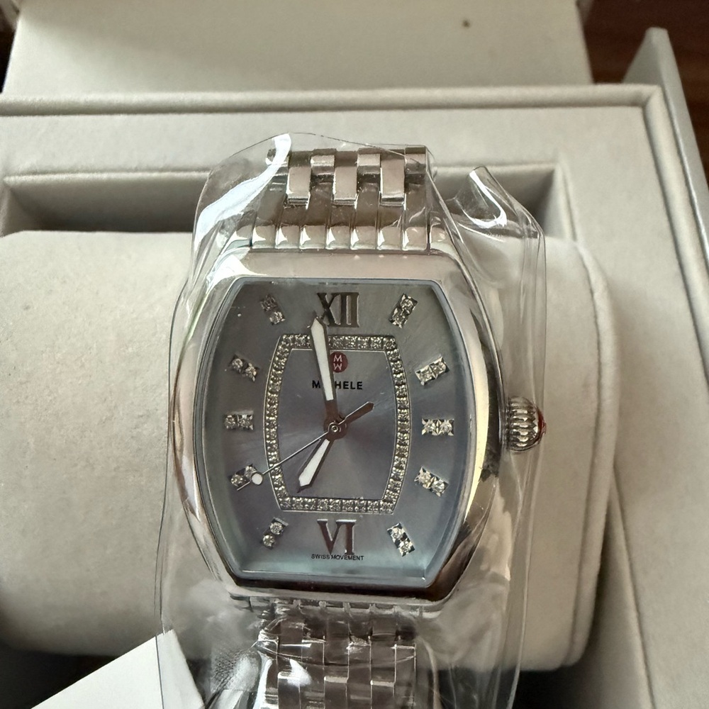Michele Releve Diamond Silver and Blue Watch